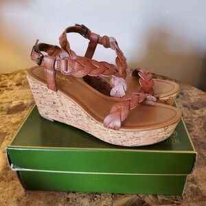 Coach and Four sz 8.5 Dryden brown sugar platform cork wedge sandals NIB braided
